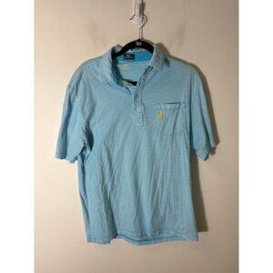 Men's Johnnie-O Teal Blue and White Stripe SHort Sleeve Cotton Polo Sz M